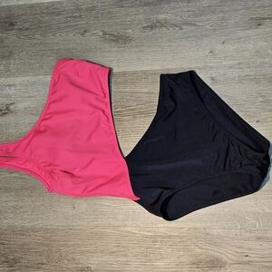 Pink and Black One-Shoulder Bikini Set